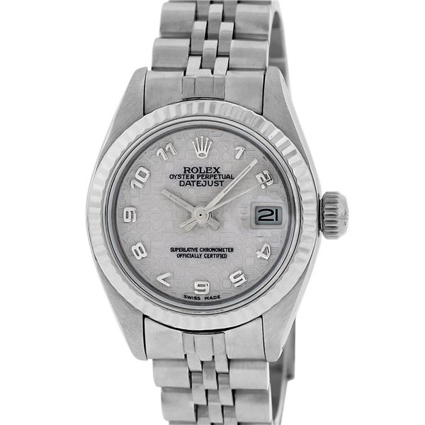 Rolex Midsize 31MM Cream Arabic Jubilee Dial WG Fluted Jubilee Band Wristwatch