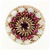 Image 4 : Vintage 14K Gold 0.55 ctw Ruby & Opal Dual Halo Open Work Fluted Cocktail Ring