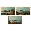Image 3 : Group of Three Landscapes of Coastal Towns with Boats.