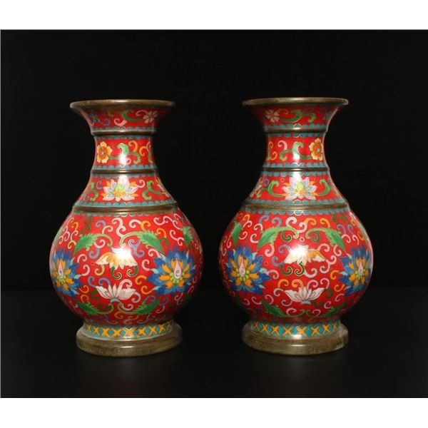Chinese bronze cloisonne vase pair