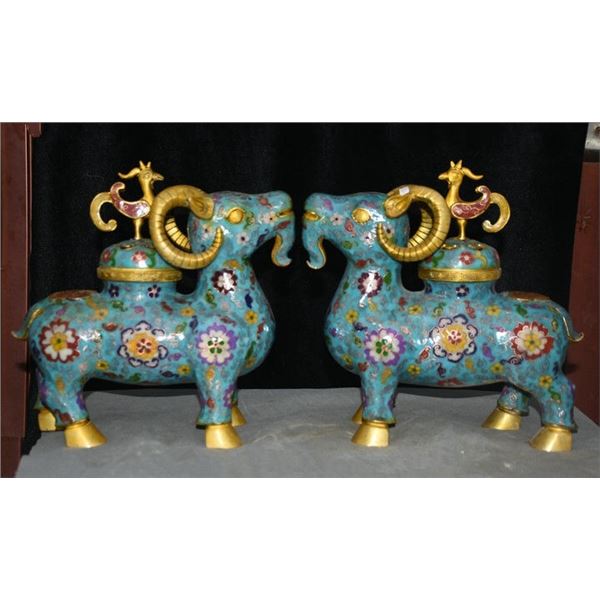 Chinese bronze cloisonne incense burner pair