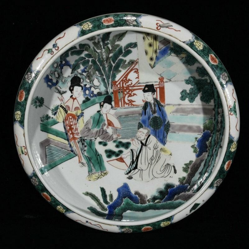 Plaque En Porcelaine Chinoise Antique Famille Verte - Peinte Main Vers 1700 - Excellent état