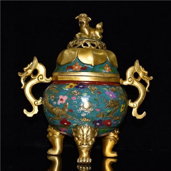 Chinese bronze cloisonne incense burner