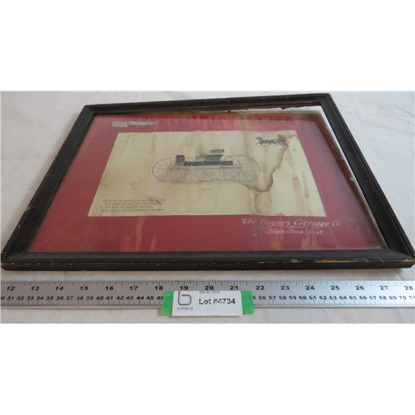 The Baynes Carriage Co. Display Picture (stained, frame missing piece)