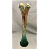 Image 1 : Fenton Green “Spearhead & Rib” Carnival Glass 14 7/8” Tall Funeral vase - Rare Size