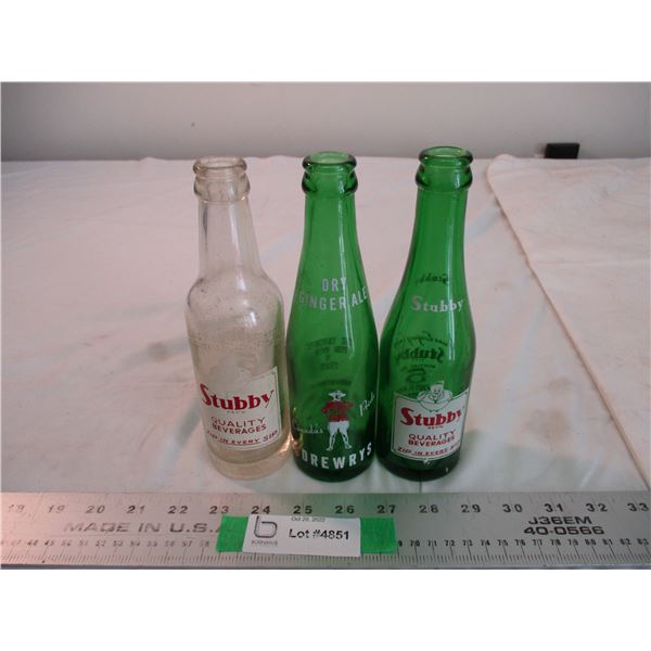 (3) Soda Bottles - Drewrys gingle ale + Stubby quality beverages