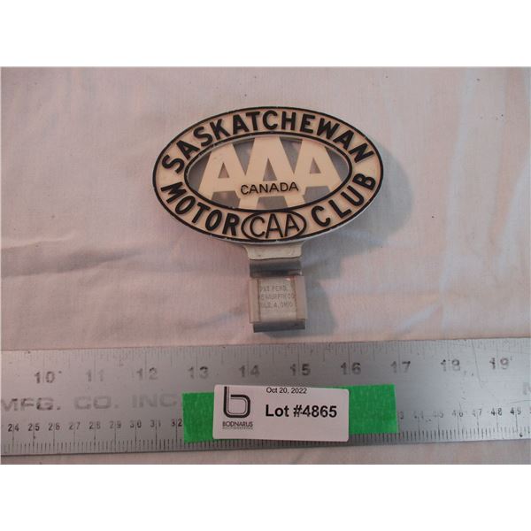 Saskatchewan CAA club (AAA) plate topper (part is plastic)