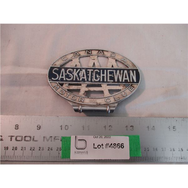 Saskatchewan CAA club (AAA) plate topper (metal)