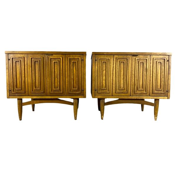 Pair of Broyhill Sculptra Mid Century Modern Walnut Nightstands