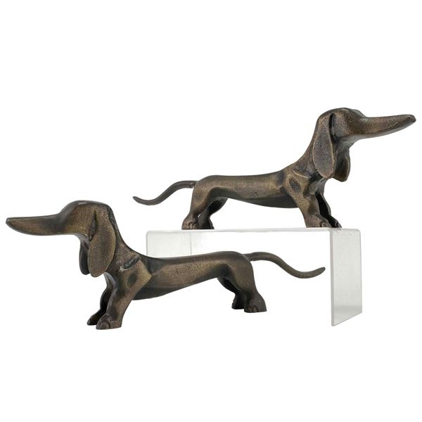 Pair of Patinated Metal Dachshund Sculptures