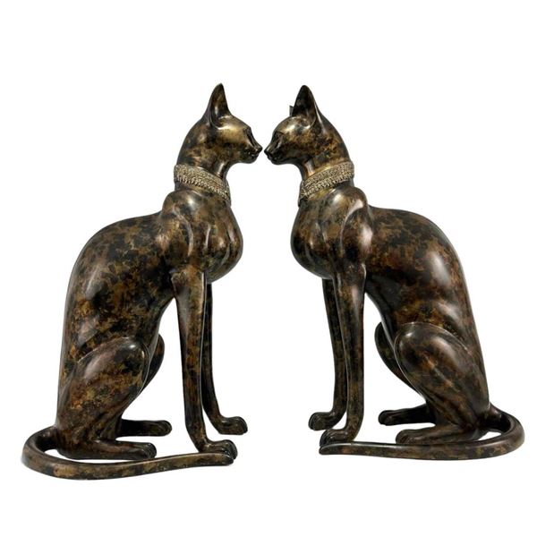 Pair of Large Bronze Egyptian Revival Cat Sculptures, A. Tiot