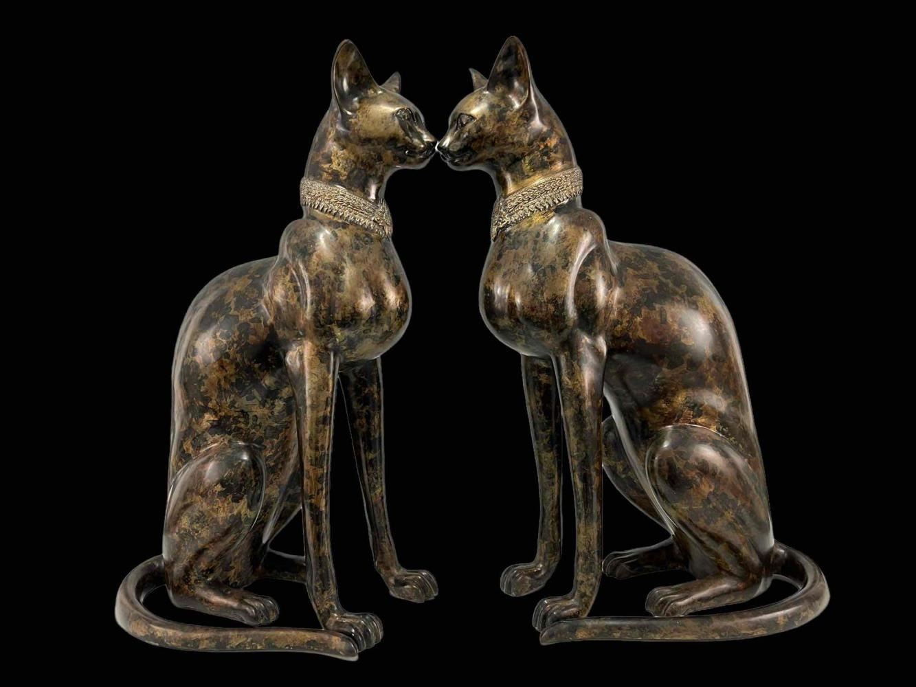 Pair of Large Bronze Egyptian Revival Cat Sculptures, A. Tiot