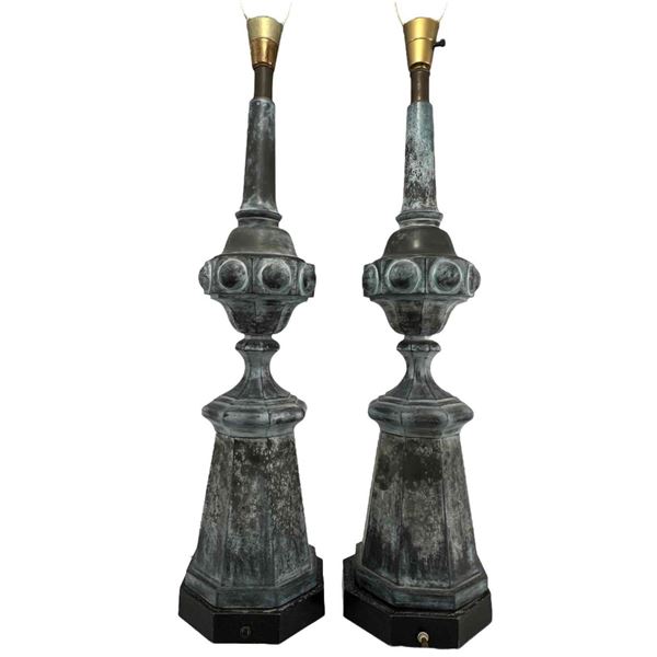 Pair of Large and Fine Bronze Patinated Lamps, In the French Taste