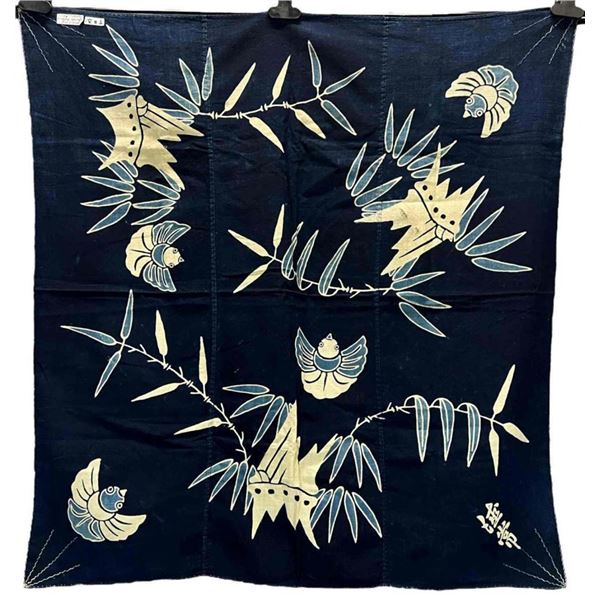 Japanese Indigo Blue Katazome 3 Panel Furoshiki Textile