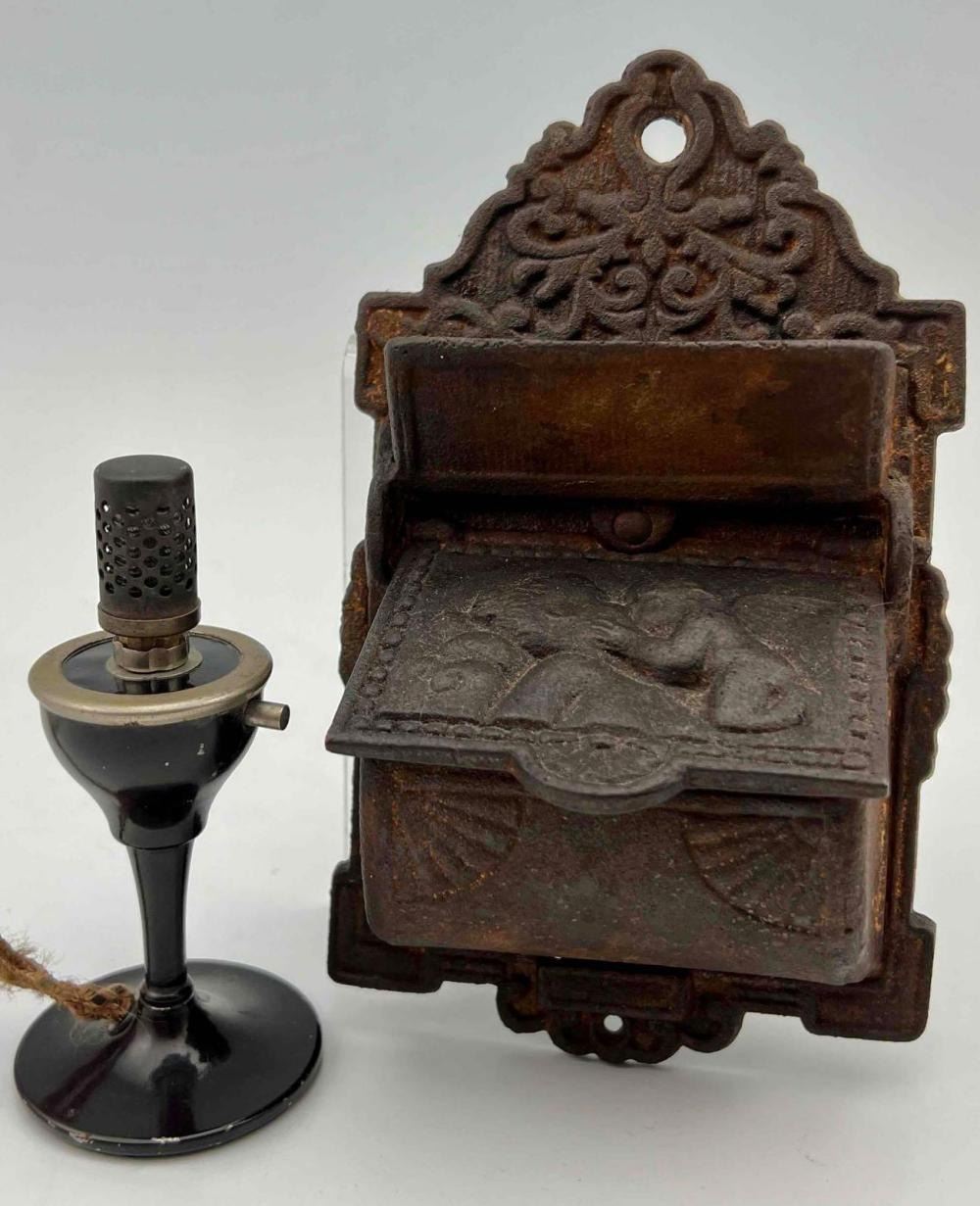 Electric LITIT Cigar Lighter And Antique Cast Iron Matchstick Holder