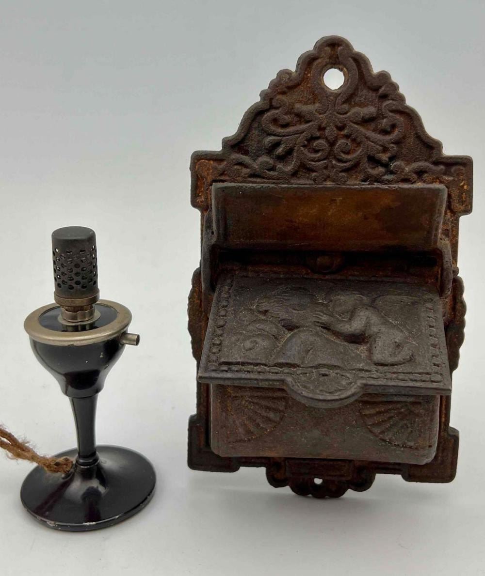 Electric LITIT Cigar Lighter And Antique Cast Iron Matchstick Holder