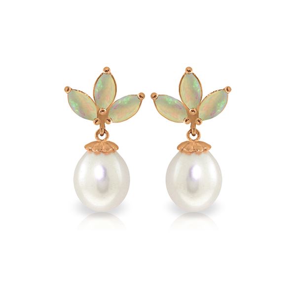 Genuine 9.5 ctw Opal & Pearl Earrings 14KT Rose Gold - REF-34T3A