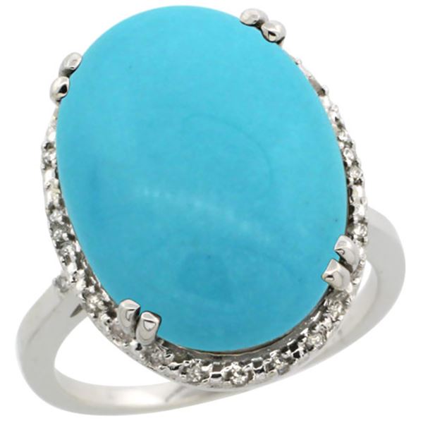 13.71 CTW Turquoise & Diamond Ring 14K White Gold - REF-86V9R