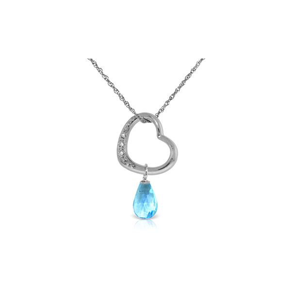 Genuine 2.28 ctw Blue Topaz & Diamond Necklace 14KT White Gold - REF-40H7X