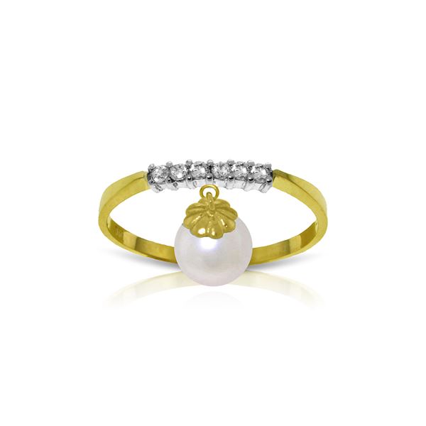 Genuine 2.1 ctw Pearl & Diamond Ring 14KT Yellow Gold - REF-33N7R