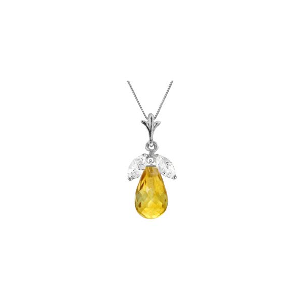 Genuine 7.2 ctw Citrine & White Topaz Necklace 14KT White Gold - REF-30N5R