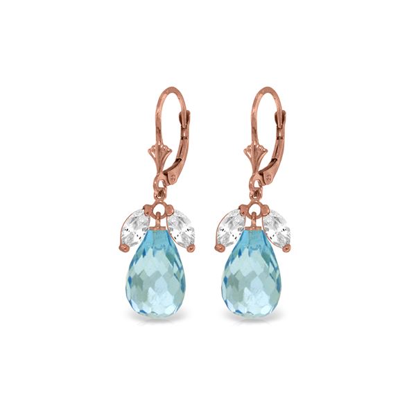 Genuine 14.4 ctw White Topaz & Blue Topaz Earrings 14KT Rose Gold - REF-46V7W