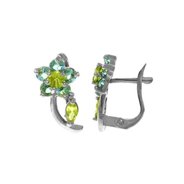 Genuine 1.72 ctw Blue Topaz & Peridot Earrings 14KT White Gold - REF-40Y5F