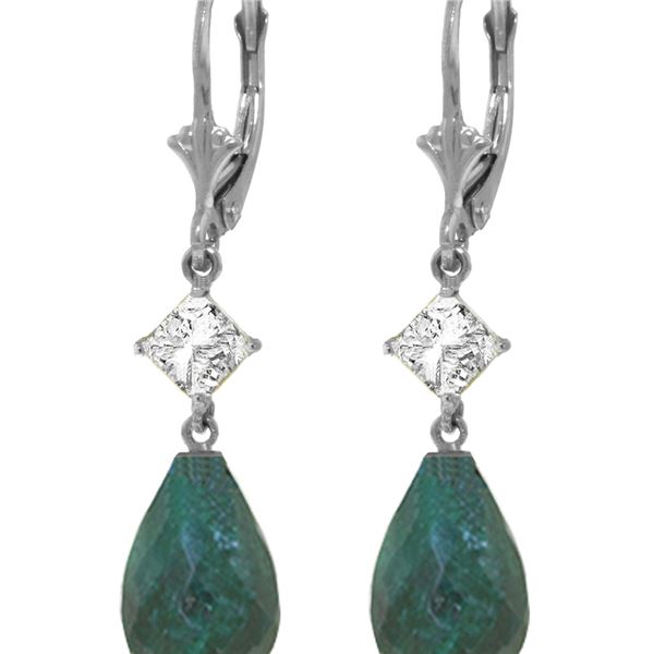 Genuine 18.6 ctw Green Sapphire Corundum & White Topaz Earrings 14KT White Gold - REF-46A7K