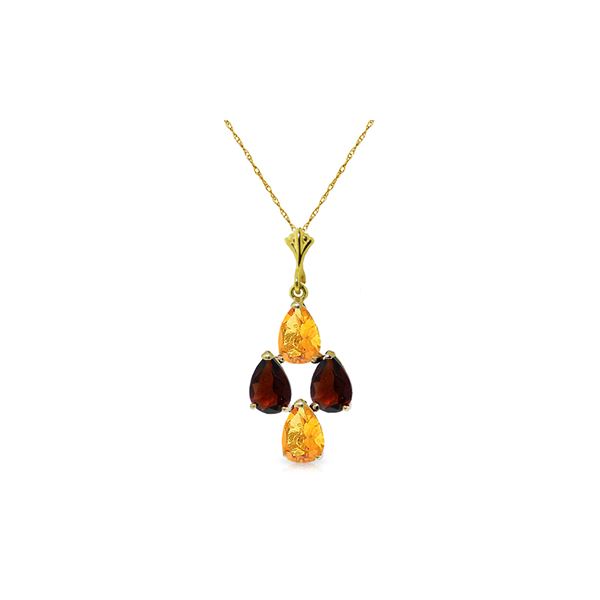 Genuine 1.50 ctw Citrine & Garnet Necklace 14KT Yellow Gold - REF-20X4M