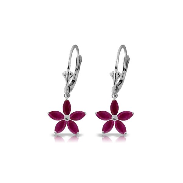 Genuine 2.8 ctw Ruby Earrings 14KT White Gold - REF-56X3M