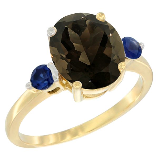 2.64 CTW Quartz & Blue Sapphire Ring 10K Yellow Gold - REF-24F5N