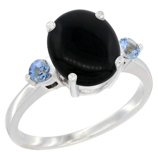 1.79 CTW Onyx & Blue Sapphire Ring 14K White Gold - REF-30M3K