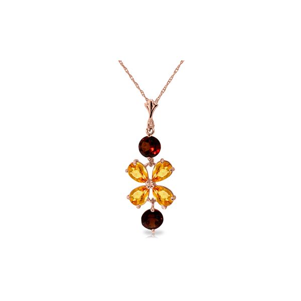 Genuine 3.15 ctw Citrine & Garnet Necklace 14KT Rose Gold - REF-30N3R