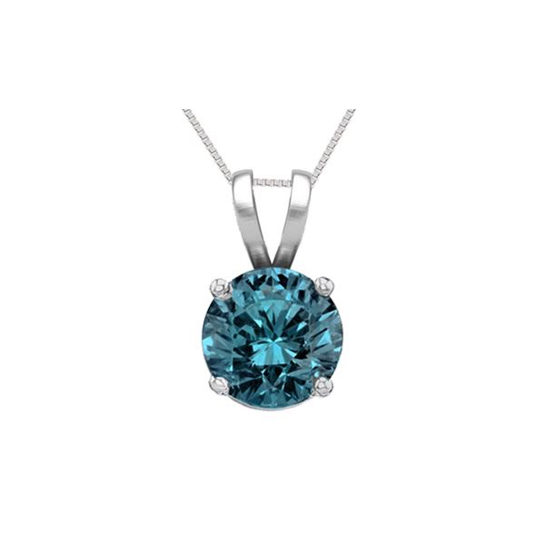 14K White Gold 1.02 ct Blue Diamond Solitaire Necklace - REF-186W8Z