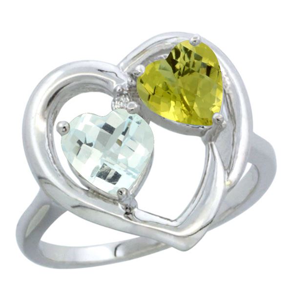 2.61 CTW Diamond, Aquamarine & Lemon Quartz Ring 14K White Gold - REF-37W7F