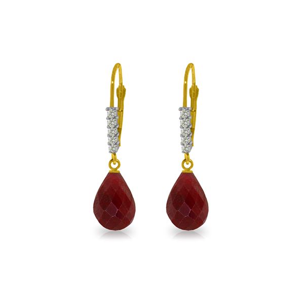 Genuine 17.75 ctw Ruby & Diamond Earrings 14KT Yellow Gold - REF-41R6P