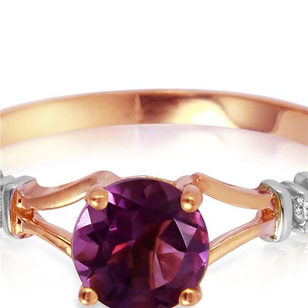 Genuine 0.92 ctw Amethyst & Diamond Ring 14KT Rose Gold - REF-28P4H