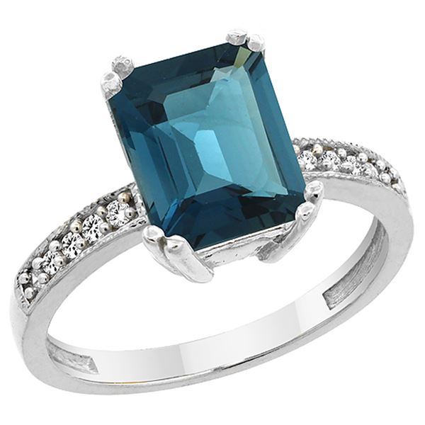 3.70 CTW London Blue Topaz & Diamond Ring 10K White Gold - REF-33R2H