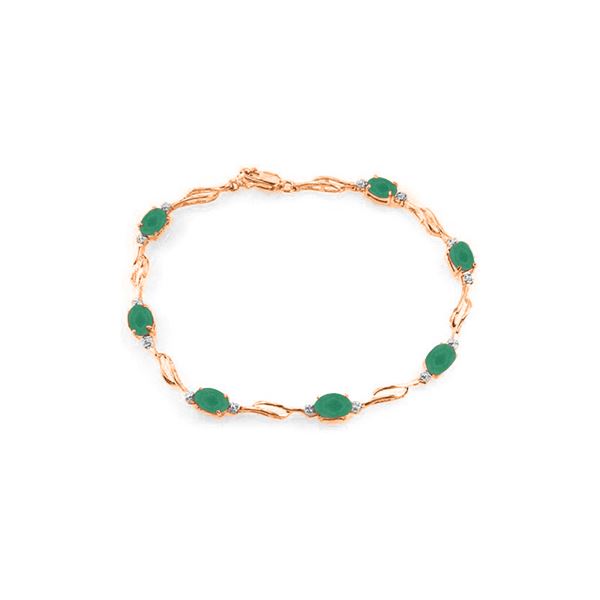 Genuine 3.51 ctw Emerald & Diamond Bracelet 14KT Rose Gold - REF-118K2V