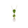 Image 1 : Genuine 5.25 ctw Peridot & Pearl Necklace 14KT Yellow Gold - REF-25W9Y