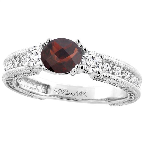 1.56 CTW Garnet & Diamond Ring 14K White Gold - REF-85W5F