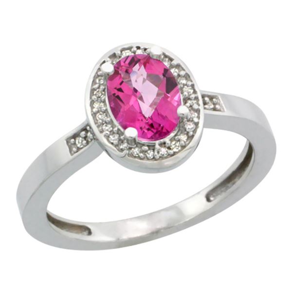 1.15 CTW Pink Topaz & Diamond Ring 14K White Gold - REF-37V9R