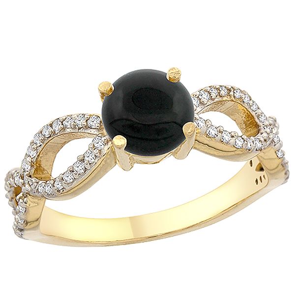 0.89 CTW Onyx & Diamond Ring 10K Yellow Gold - REF-49R2H