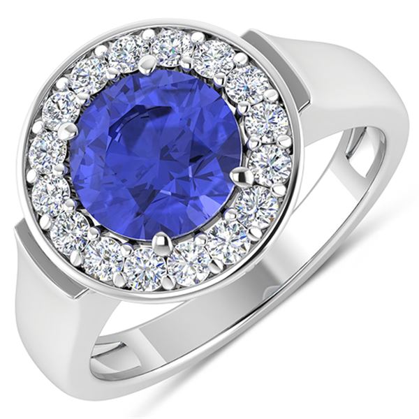 Natural 2.58 CTW Tanzanite & Diamond Ring 14K White Gold - REF-100F8N