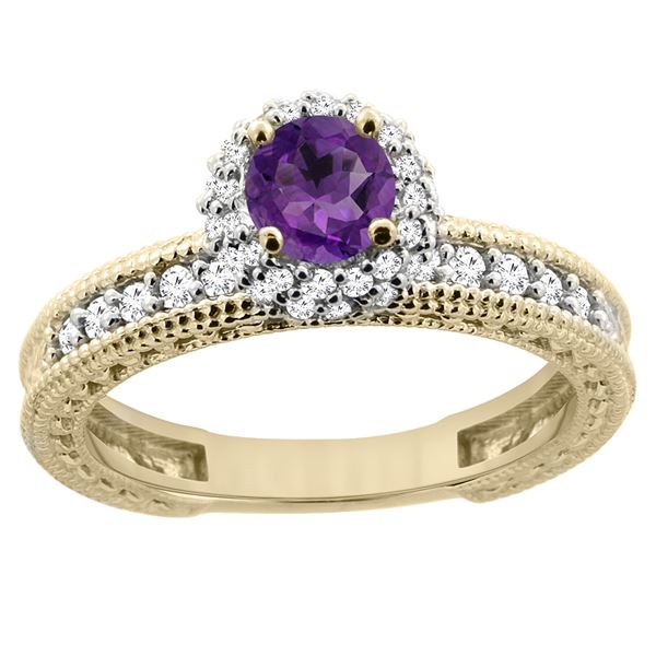 0.77 CTW Amethyst & Diamond Ring 14K Yellow Gold - REF-65M8A