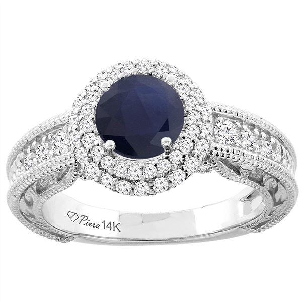 1.50 CTW Blue Sapphire & Diamond Ring 14K White Gold - REF-149H8M