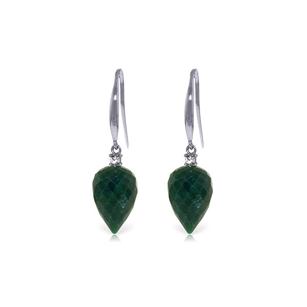 Genuine 25.9 ctw Green Sapphire Corundum & Diamond Earrings 14KT White Gold - REF-42H9X