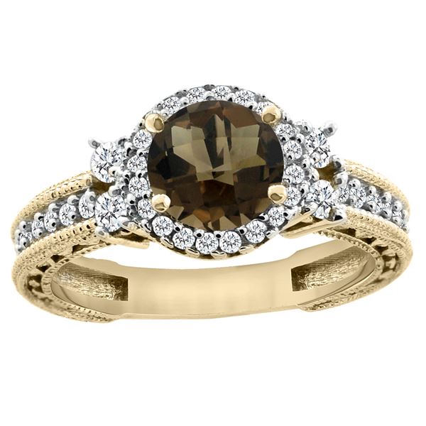 1.46 CTW Quartz & Diamond Ring 14K Yellow Gold - REF-77V4R