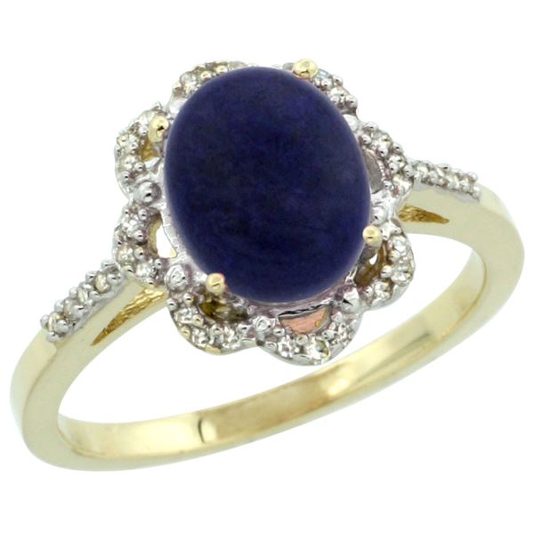 1.90 CTW Lapis Lazuli & Diamond Ring 10K Yellow Gold - REF-34K9W