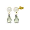 Image 1 : Genuine 6.6 ctw Green Amethyst, Pearl & Diamond Earrings 14KT Yellow Gold - REF-27Y6F